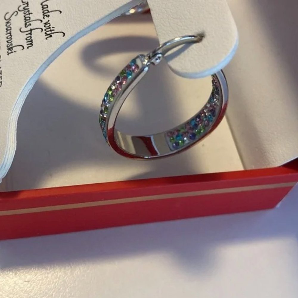 Swarovski Fine Silver Hoop Earrings Silver Plated Sofia James New York - Picture 3 of 5
